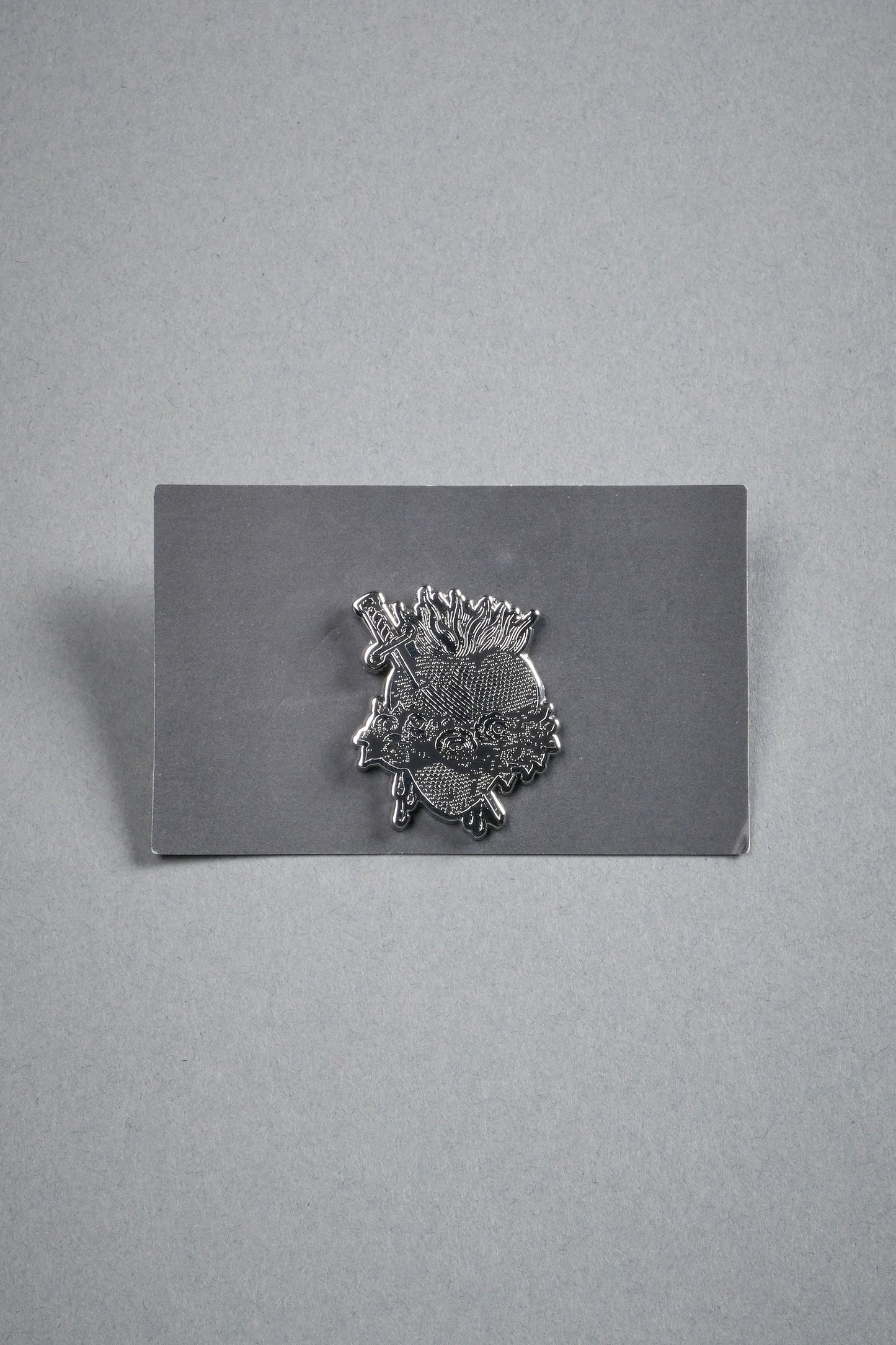 DSA-0011 Sacred Heart Enamel Pin in Silver/Black