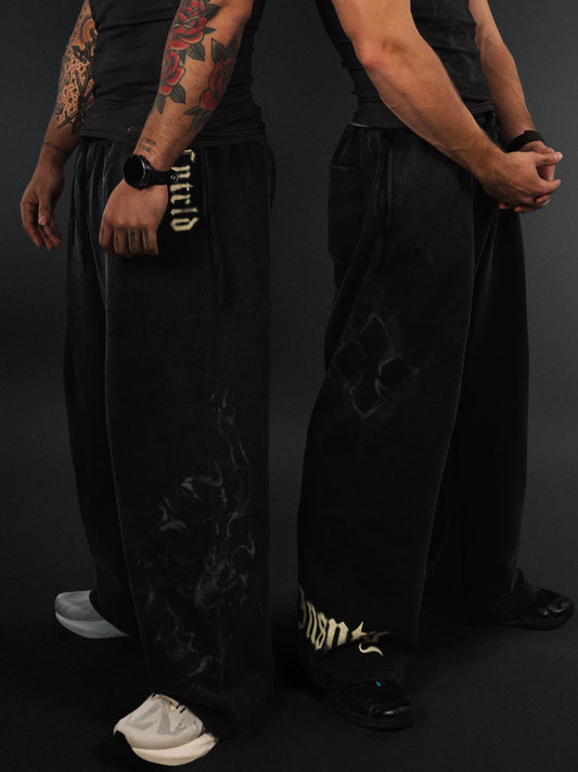 SMOKE WIDE LEG SWEATS BLACK - Controlled