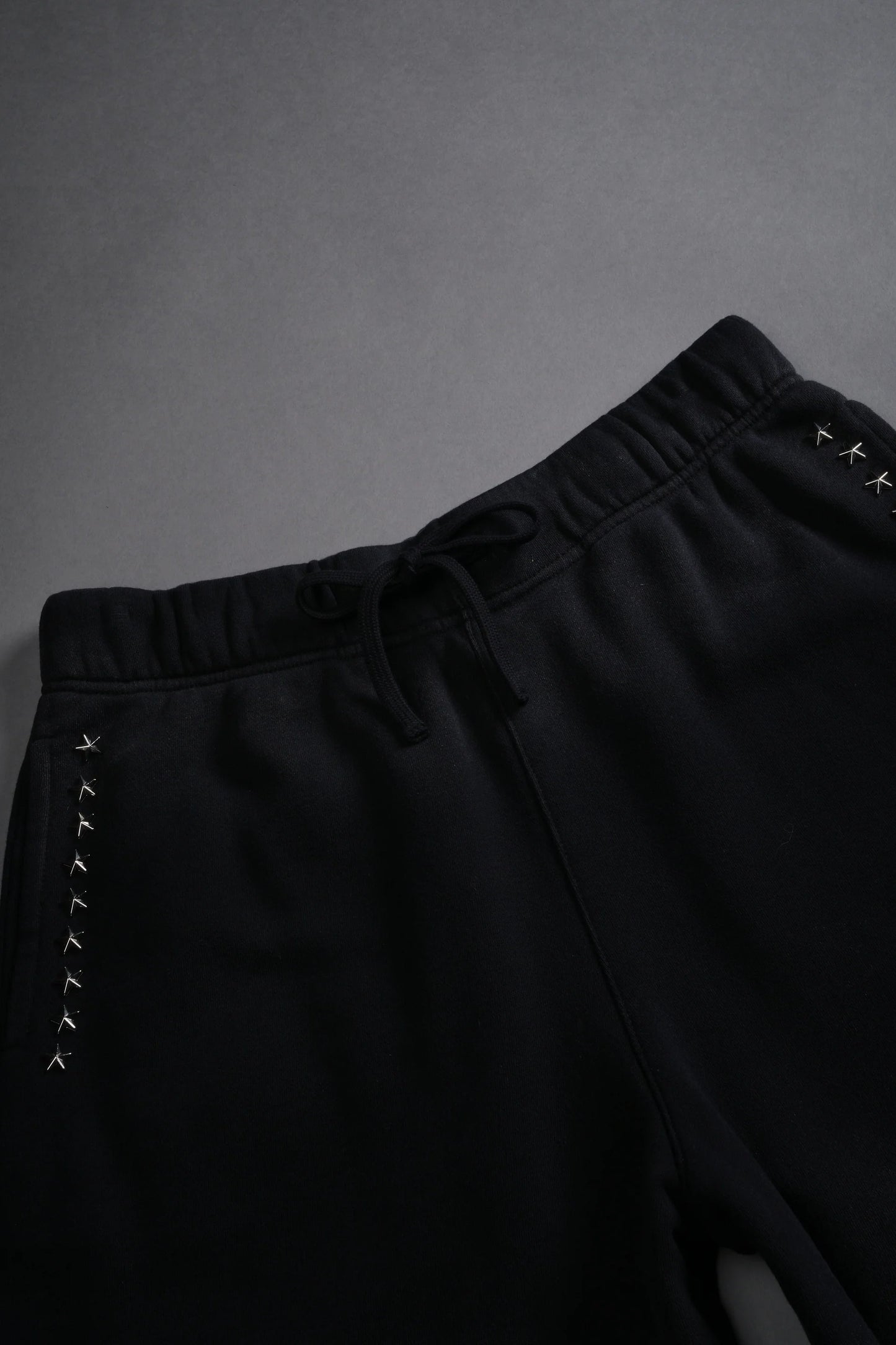 DS-0194 Studded Midnight Wolves Oversized Post Lounge Sweat Shorts in Black Drift Wash