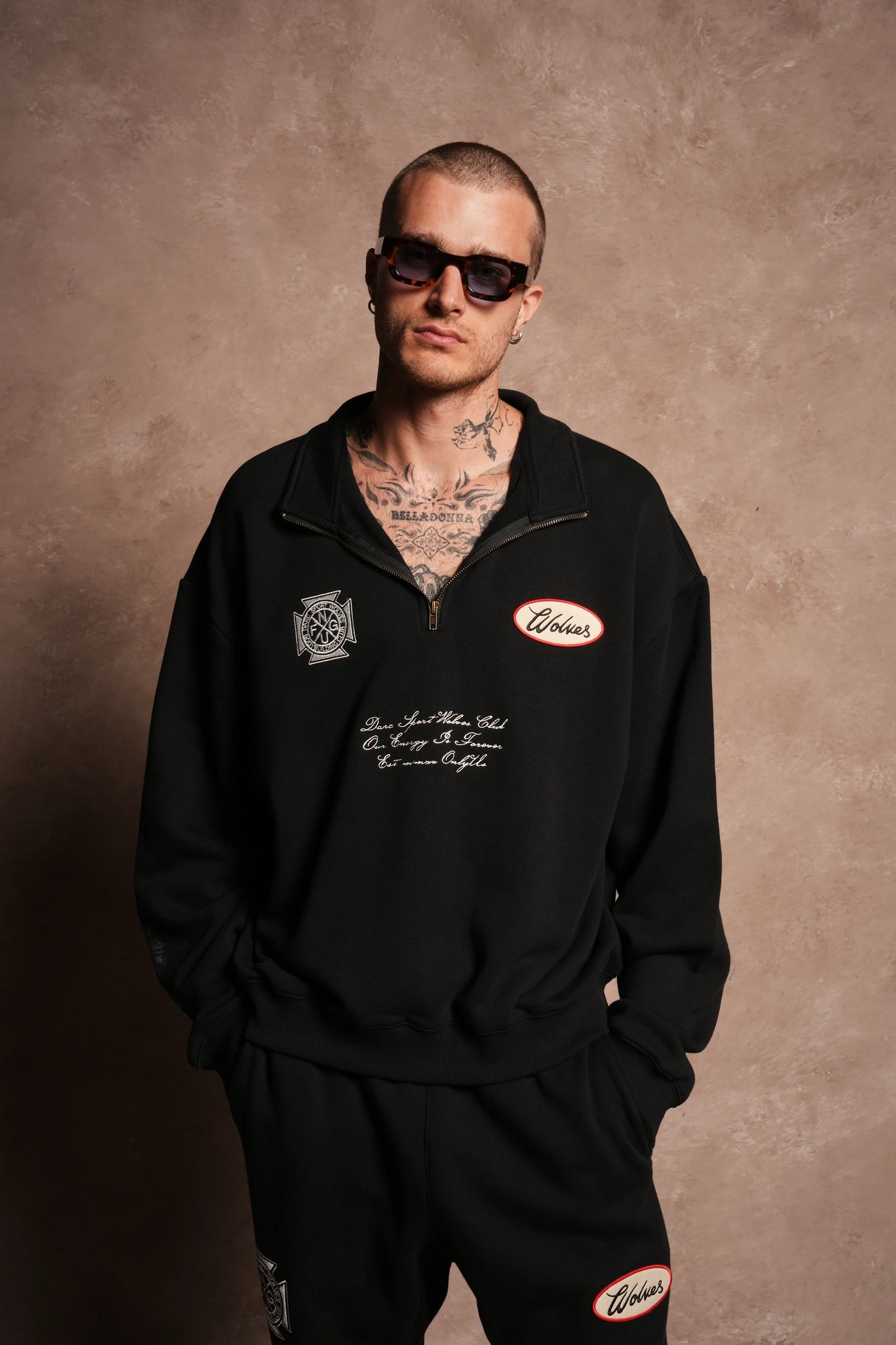 DS-0307 WRITTEN ON STONE DUKE 1/4 ZIP MOCK NECK IN BLACK