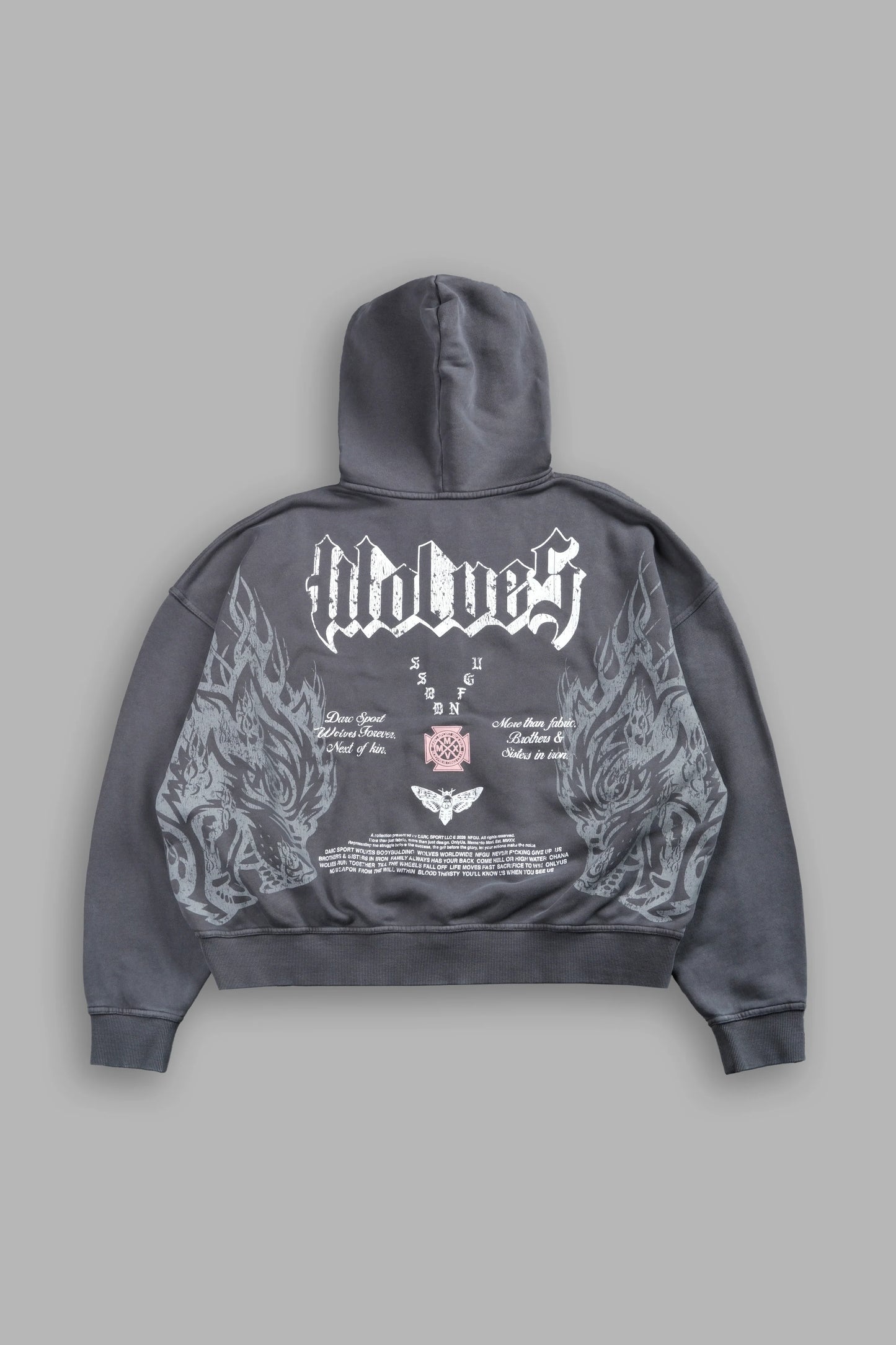 DS-0182 Wlvs Fire Vex Double Zip Hoodie in Slate Gray