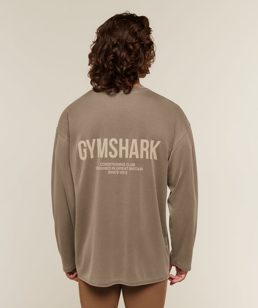 GS-0153 Conditioning Club Washed Long Sleeve T-Shirt - Trail Brown/Vanilla Beige/Wash