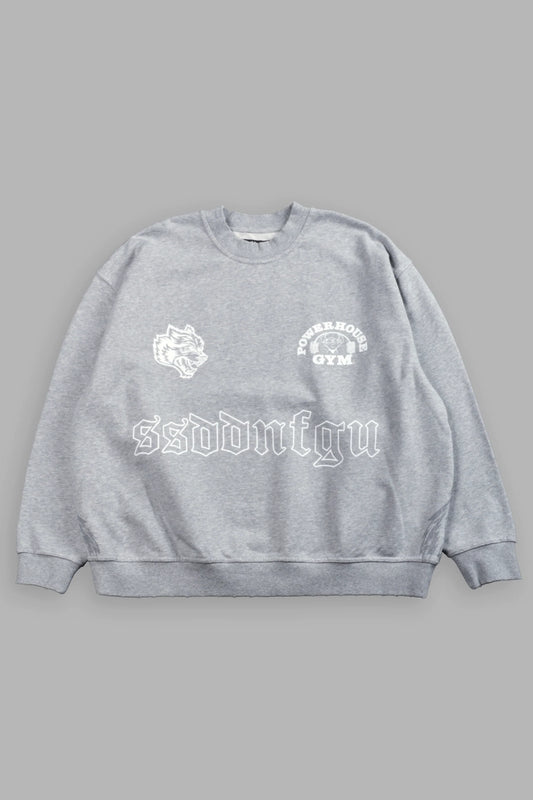DS-0130 Powerhouse Moth Destroyed Oversized London Crewneck in Light Athletic Gray