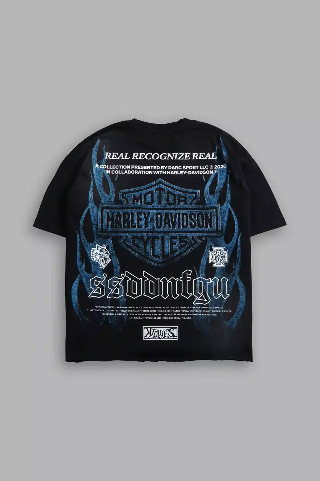 DS/HAR-0060 Ride Forever Distressed Grunge Mid-Length Raw Hem Tee in Black Sun Fade