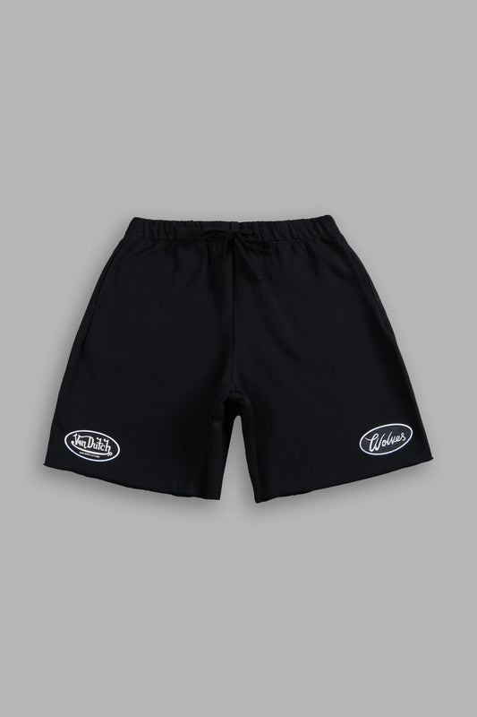 DS/VD-0128 Rebel Heritage Grunge Oversized Raw Hem Post Lounge Sweat Shorts in Black