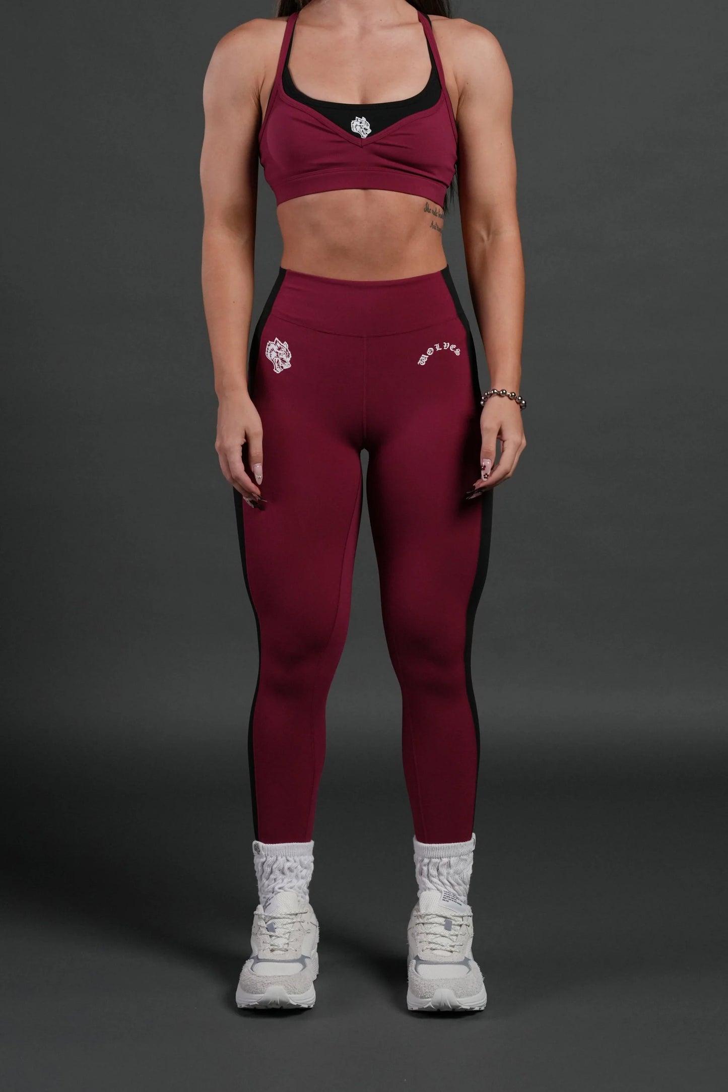 DSHE-0043 Chopper Wolf “Celine” Stripe Energy Leggings in Deep Raspberry