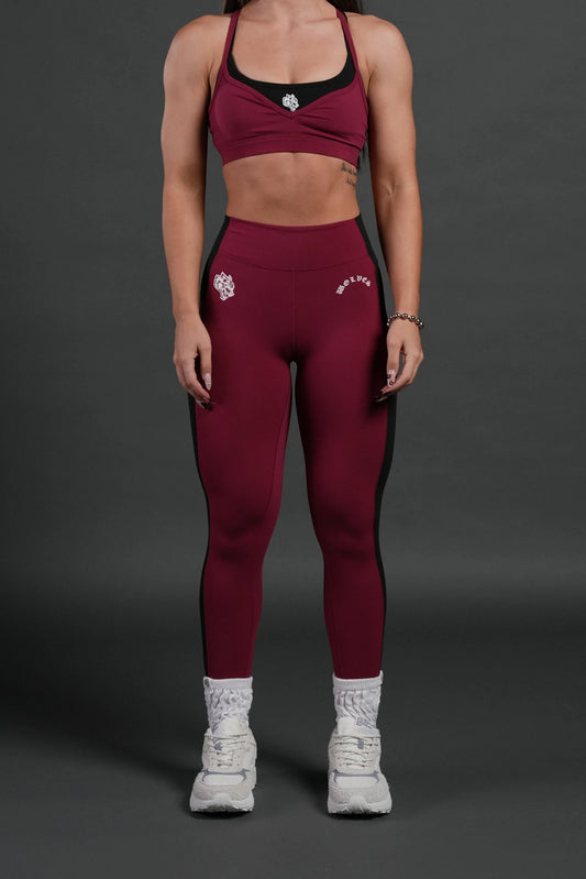 DSHE-0043 Chopper Wolf “Celine” Stripe Energy Leggings in Deep Raspberry