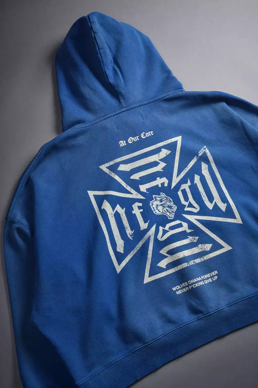 DS-0006 Loyal To The Core “Gage Box Cut” Grunge Hoodie in Darc Cobalt Drift Wash