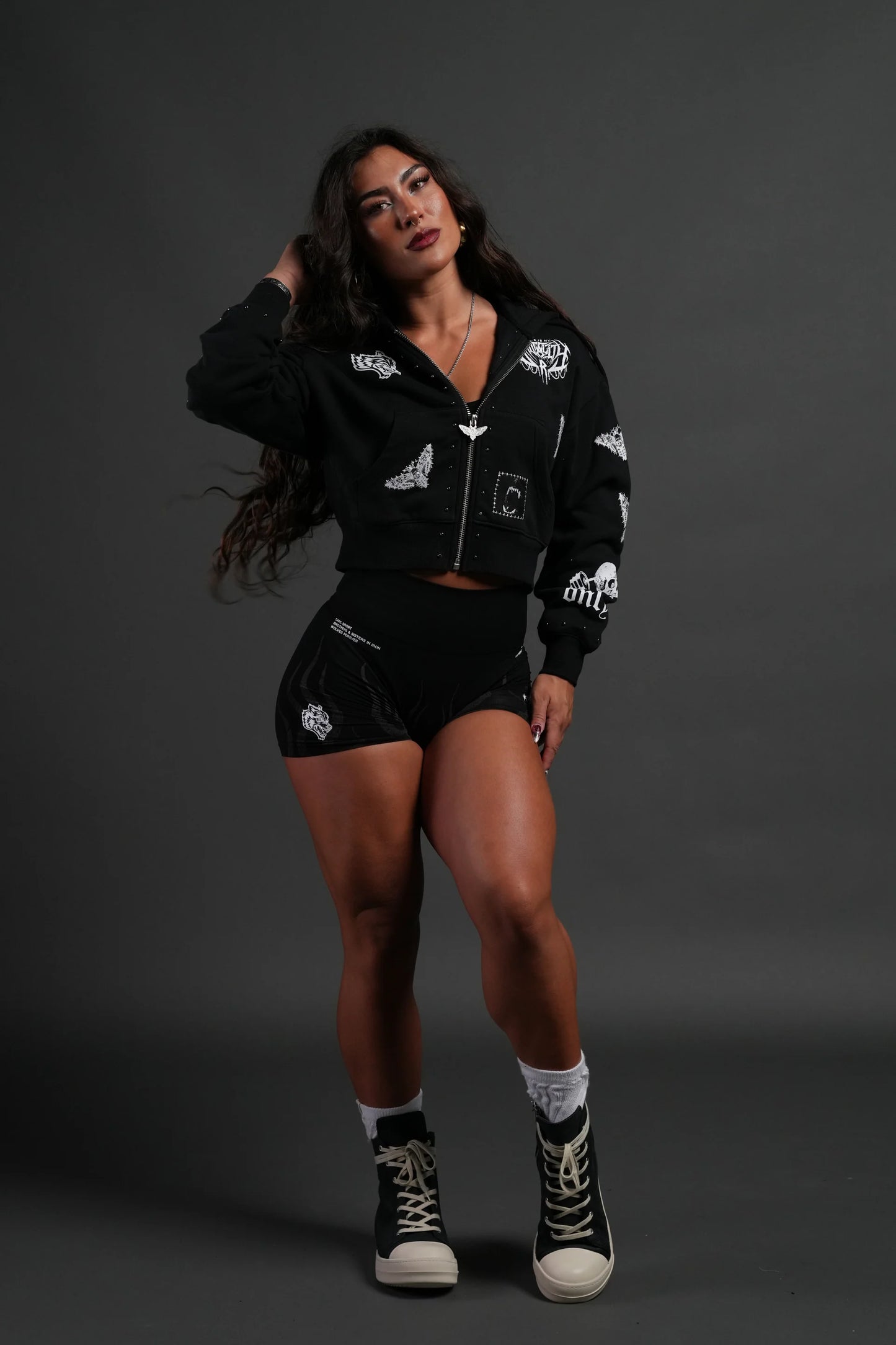 DSHE-0047 Give it Your All “Sage” Cropped Zip Hoodie in Black