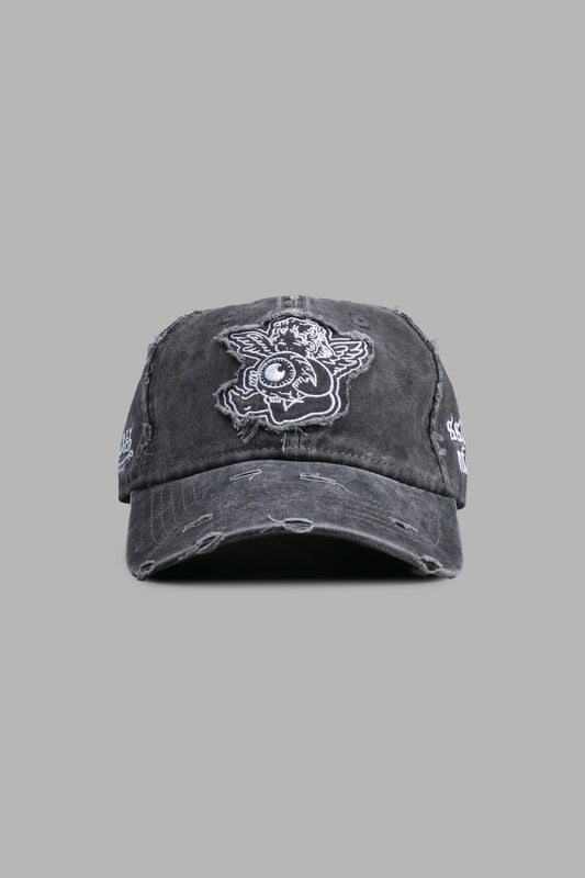 DSA/VD-0007 Cherub Eye Ball Distressed Dad Hat in Washed Black