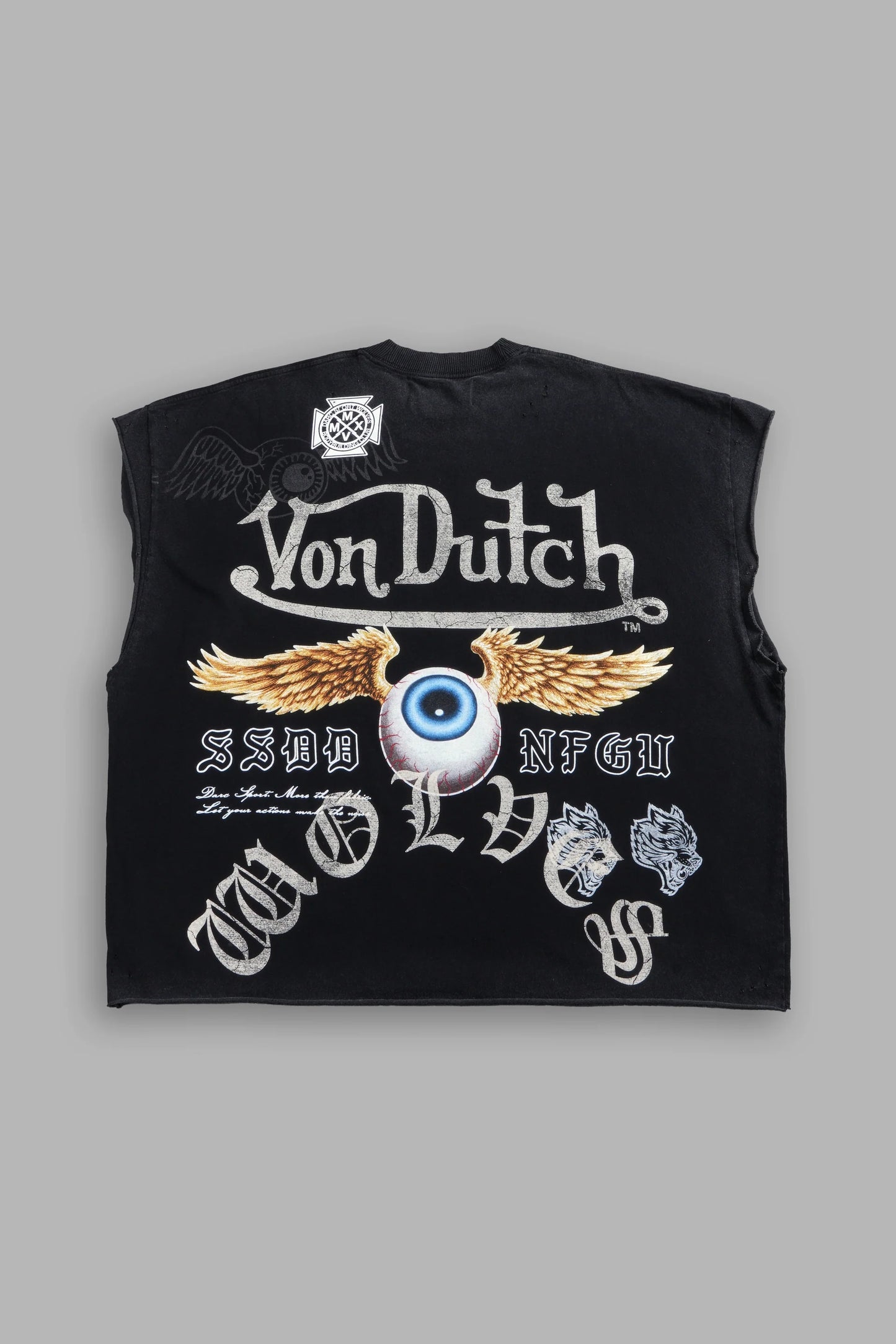 DS/VD-0079 DSVD NFGU Distressed Grunge Cut-Off Mid-Length Raw Hem Tee in Black