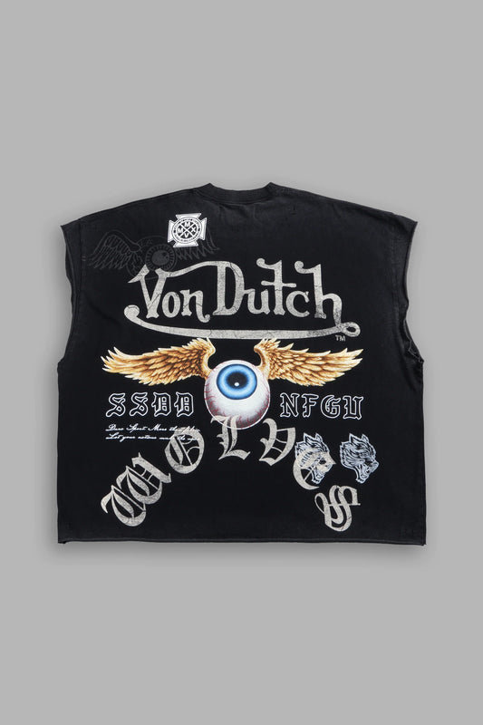 DS/VD-0079 DSVD NFGU Distressed Grunge Cut-Off Mid-Length Raw Hem Tee in Black