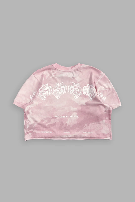 DSHE-0052 Wolves Have Your Back Premium Oversized Cropped Tee in Blush Vintage Woodland Camo
