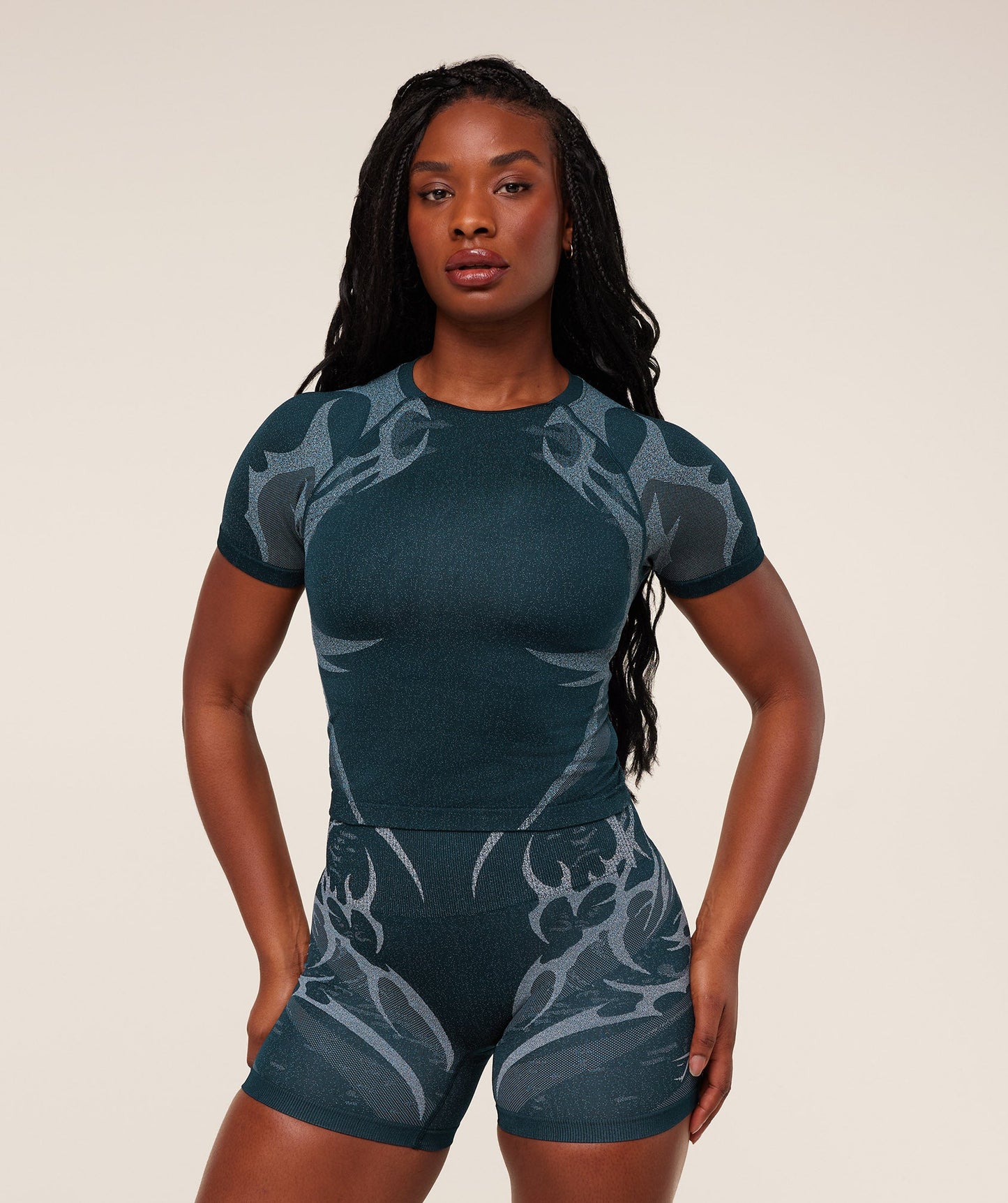 GSW-0142 Storm Seamless Short Sleeve Top - Deep Petrol Blue/Smoke Blue