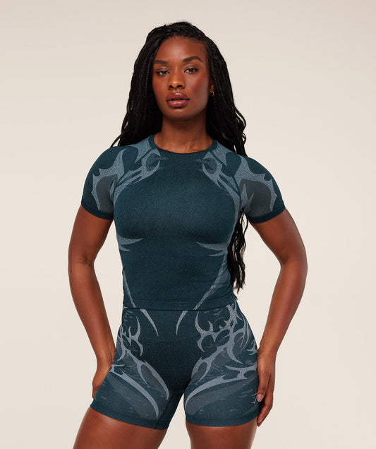 GSW-0142 Storm Seamless Short Sleeve Top - Deep Petrol Blue/Smoke Blue