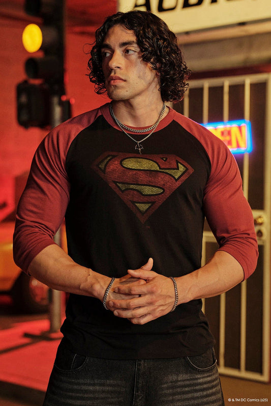 8072 - Superman 3/4 Raglan Shirts - Black/Red