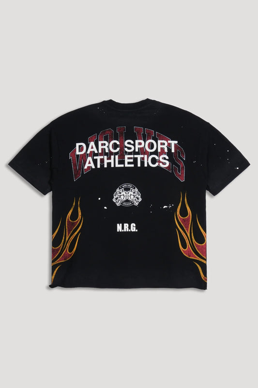 DS-0238 Hot Rod Distressed Grunge Mid Length Raw Hem Tee in Black Drift Wash