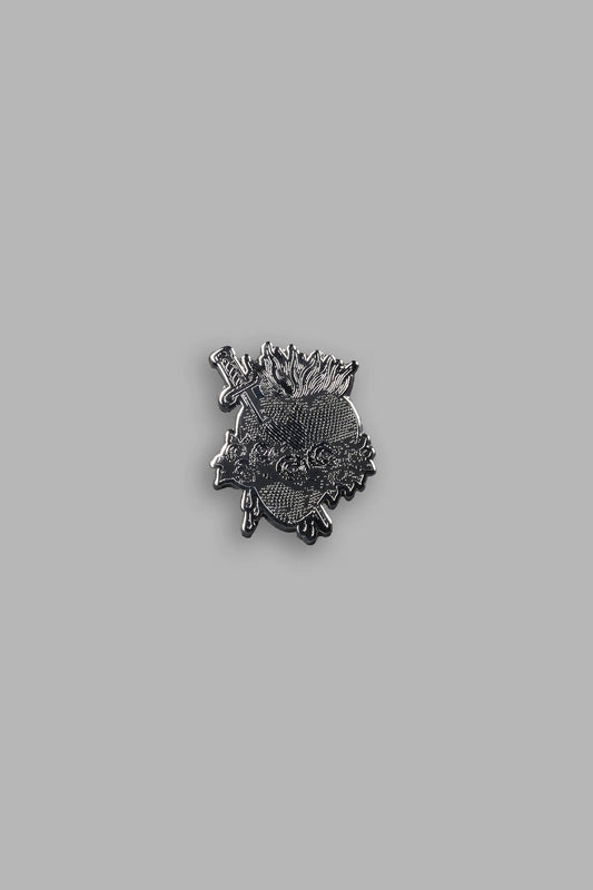DSA-0011 Sacred Heart Enamel Pin in Silver/Black