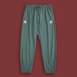 DS-0023 Dual Wolf Head Hybrid Nylon Track Pants in Hunter Green
