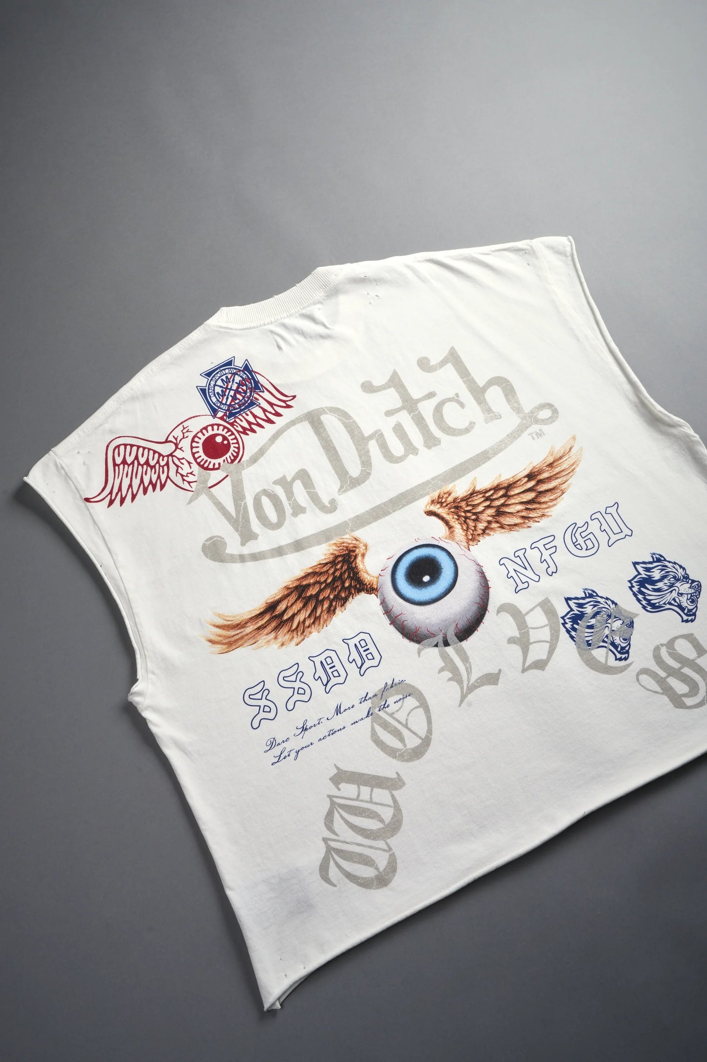 DS/VD-0079 DSVD NFGU Distressed Grunge Cut-Off Mid-Length Raw Hem Tee in Cream