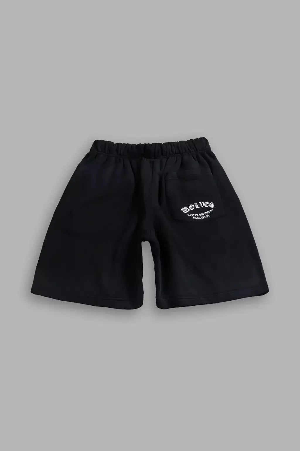 DS/HAR-0067 Harley-Davidson Wolves Oversized Post Lounge Sweat Shorts V2 in Black Drift Wash