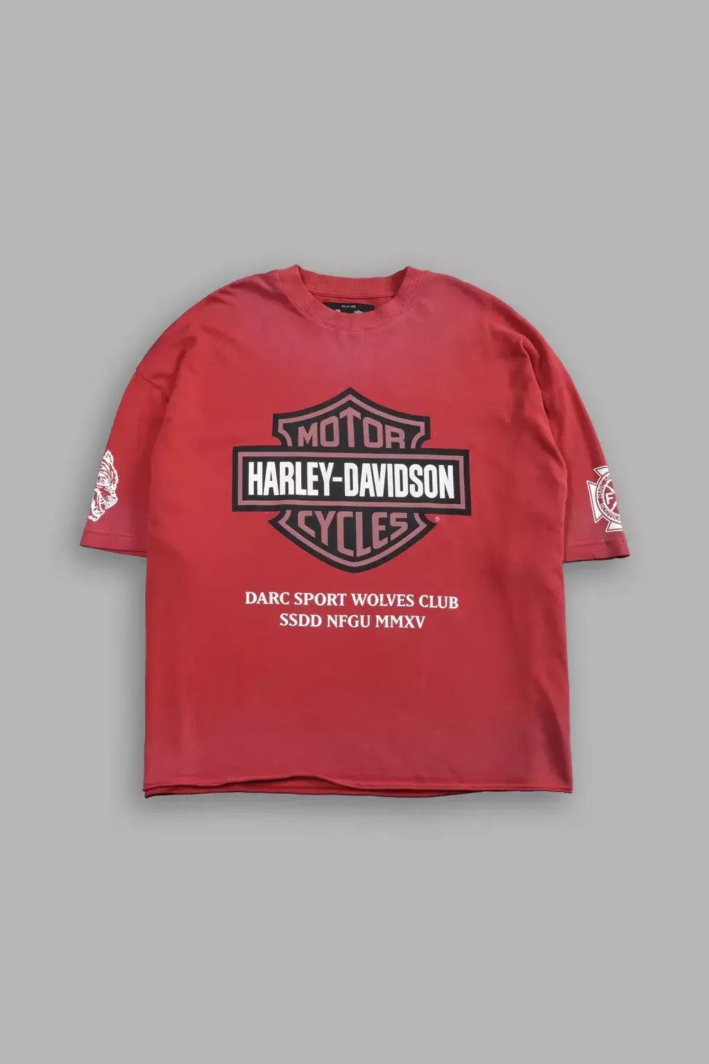 DS/HAR-0073 Our Clubs Premium Unisex Raw Hem “Box Cut” Tee in Roman Red Drift Wash