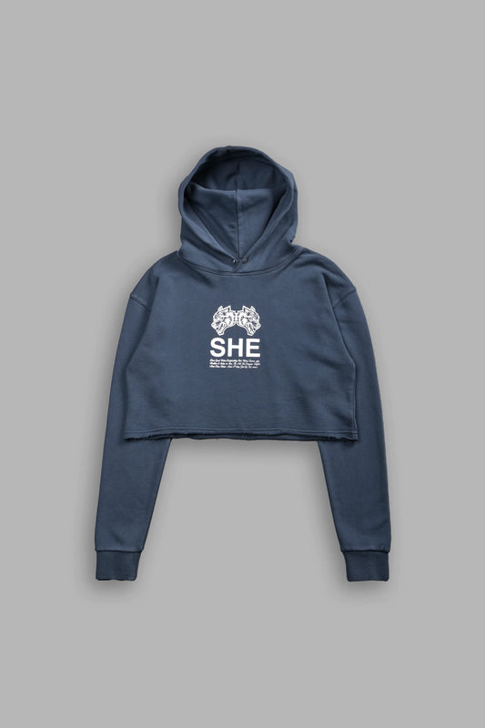 DSHE-0065 Gritty “Pierce” (Cropped) Hoodie in Darc Blue