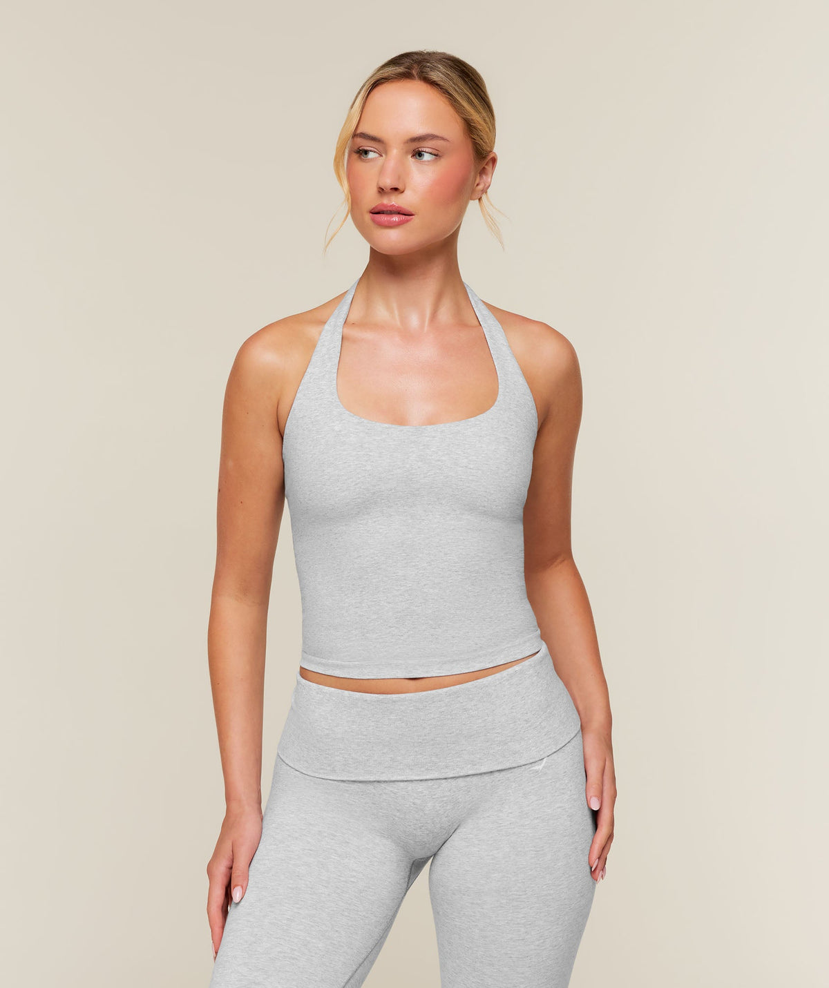 GSW-0156 CottonMove™ Halterneck Top - Soft Grey Marl