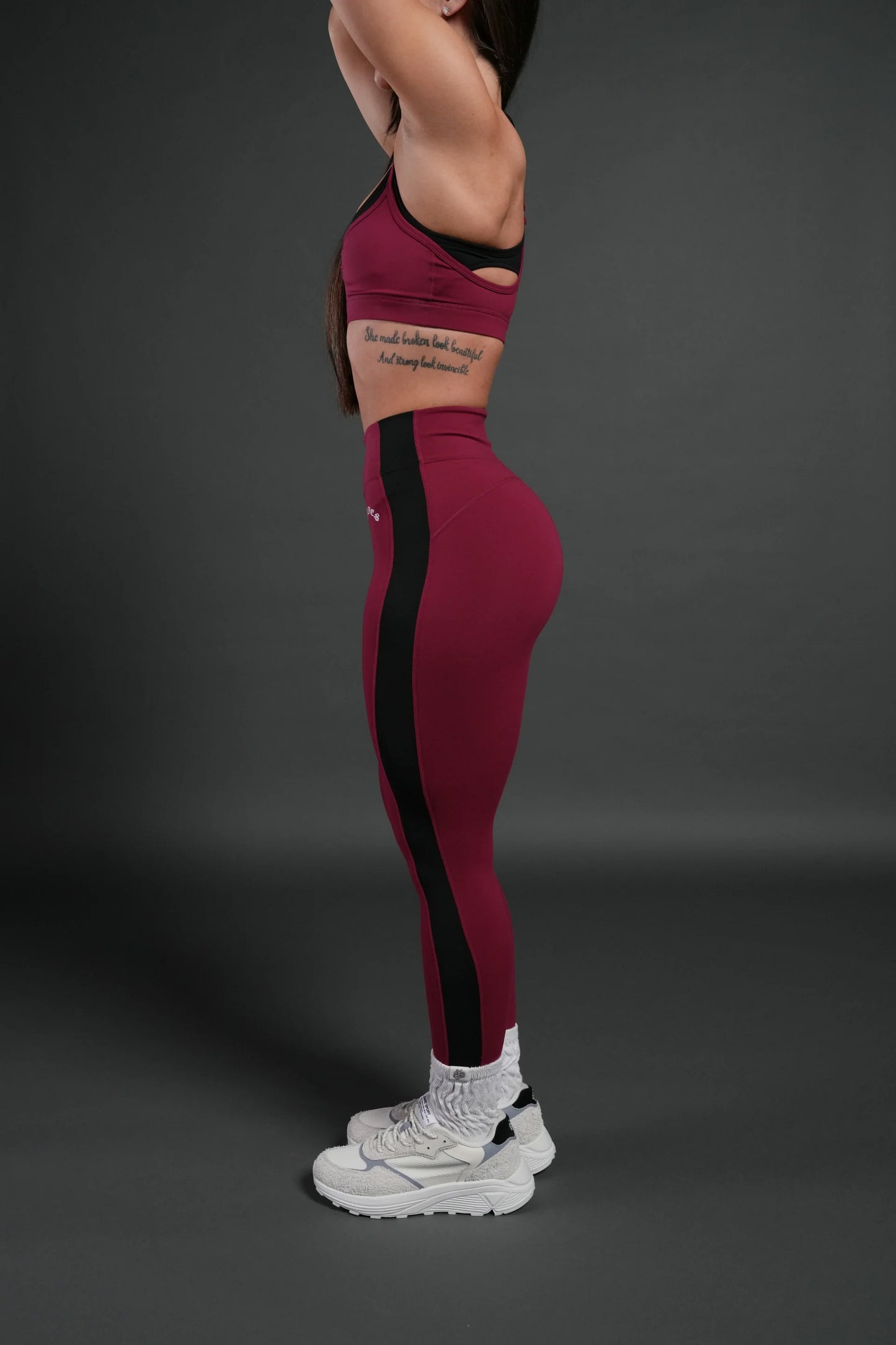 DSHE-0043 Chopper Wolf “Celine” Stripe Energy Leggings in Deep Raspberry