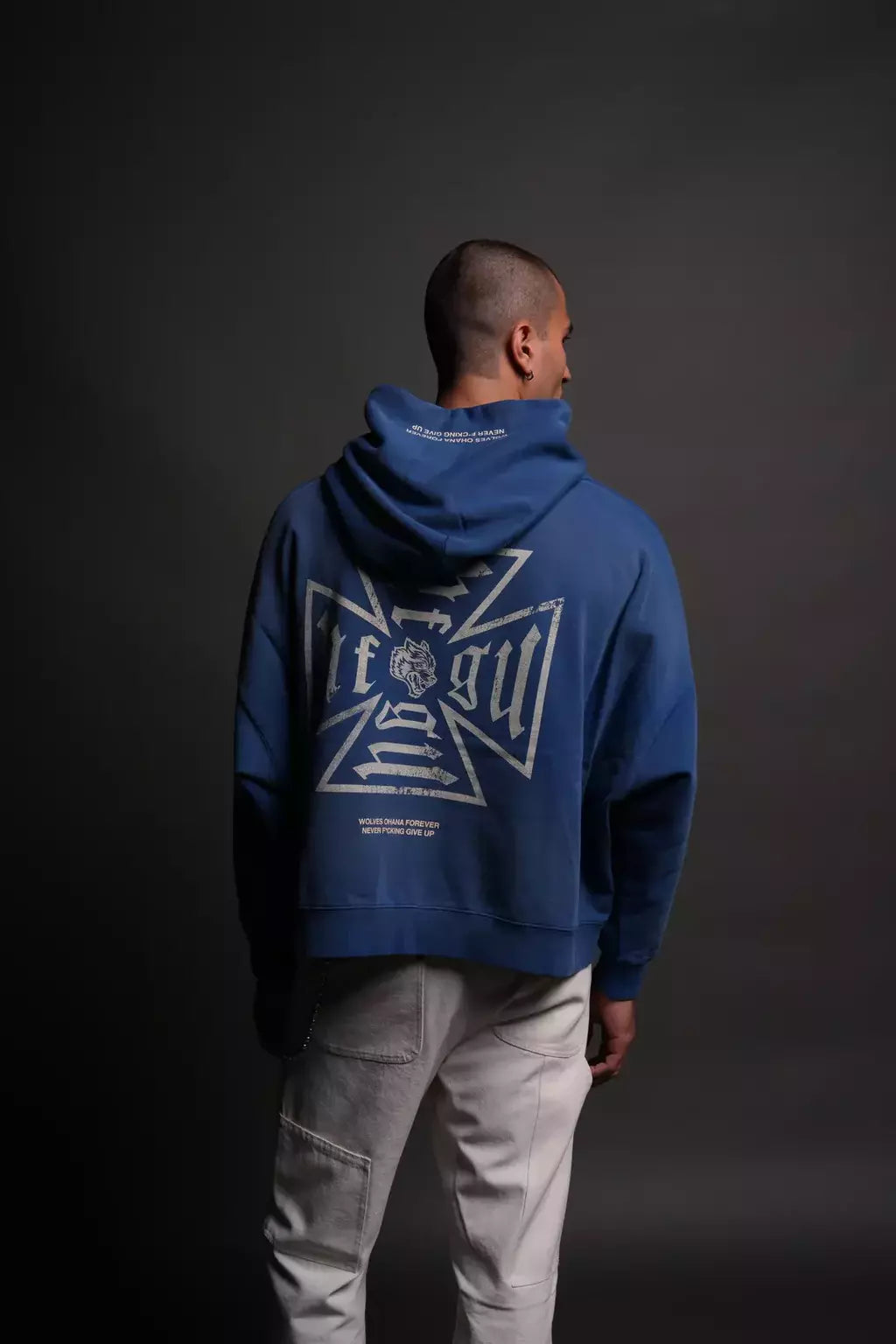 DS-0006 Loyal To The Core “Gage Box Cut” Grunge Hoodie in Darc Cobalt Drift Wash