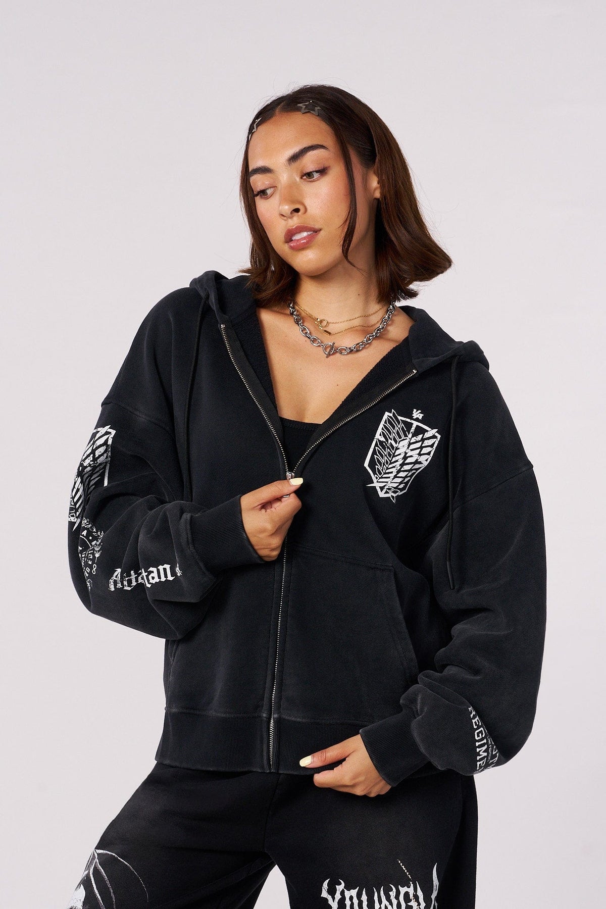 5138 - AOT© x YLA Zip-Up Hoodies - Black