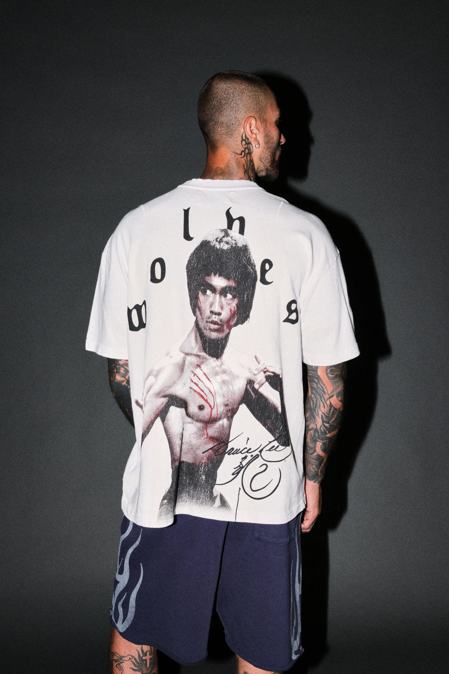 DS-0313 BRUCE LEE FLAME PREMIUM OVERSIZED TEE IN WHITE