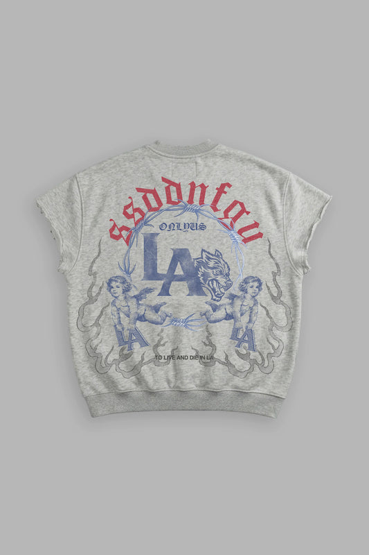 DS-0179 LA Heritage Cap Sleeve London Crewneck in Light Athletic Gray