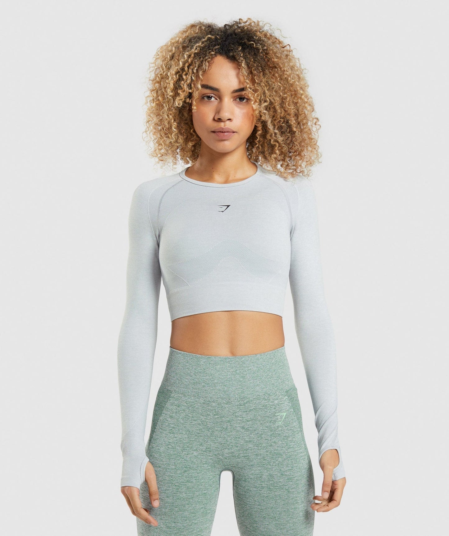 GSW-0145 Flex Sports Long Sleeve Crop Top - Light Grey Marl