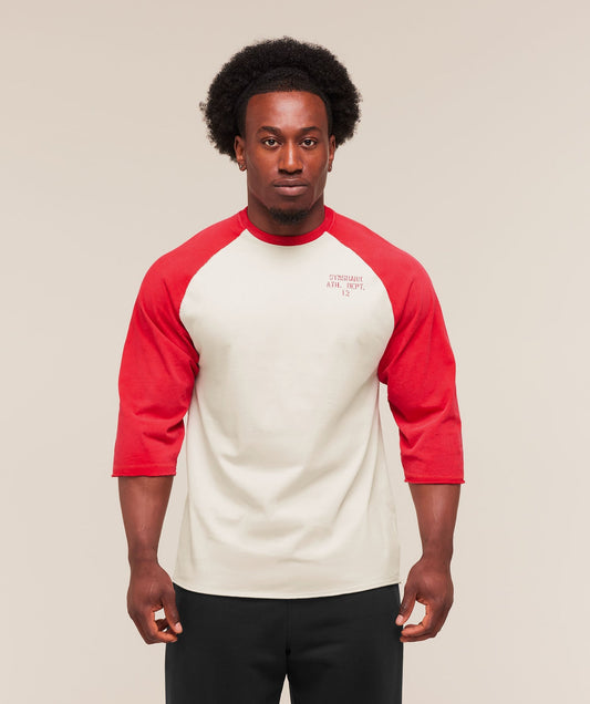 GS-0134 Retro Collegiate 3/4 Sleeve T-Shirt - Tinted White/Athletic Red
