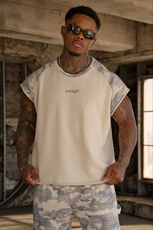 4243 - Raw Raglan Tanks - Tan/Camo