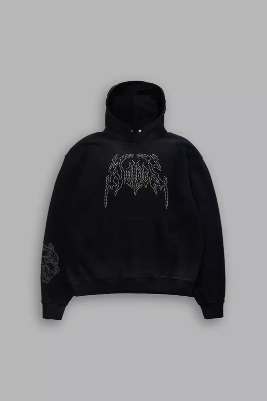 DS-0041 Studded Respect Unisex “Pierce” Hoodie in Black Drift Wash
