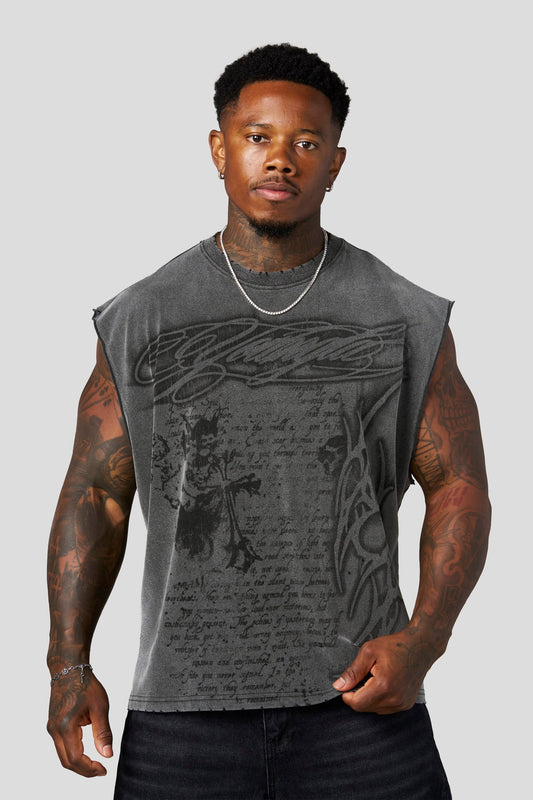 3095 - Sacred Sigil Cut-Offs - Black Wash