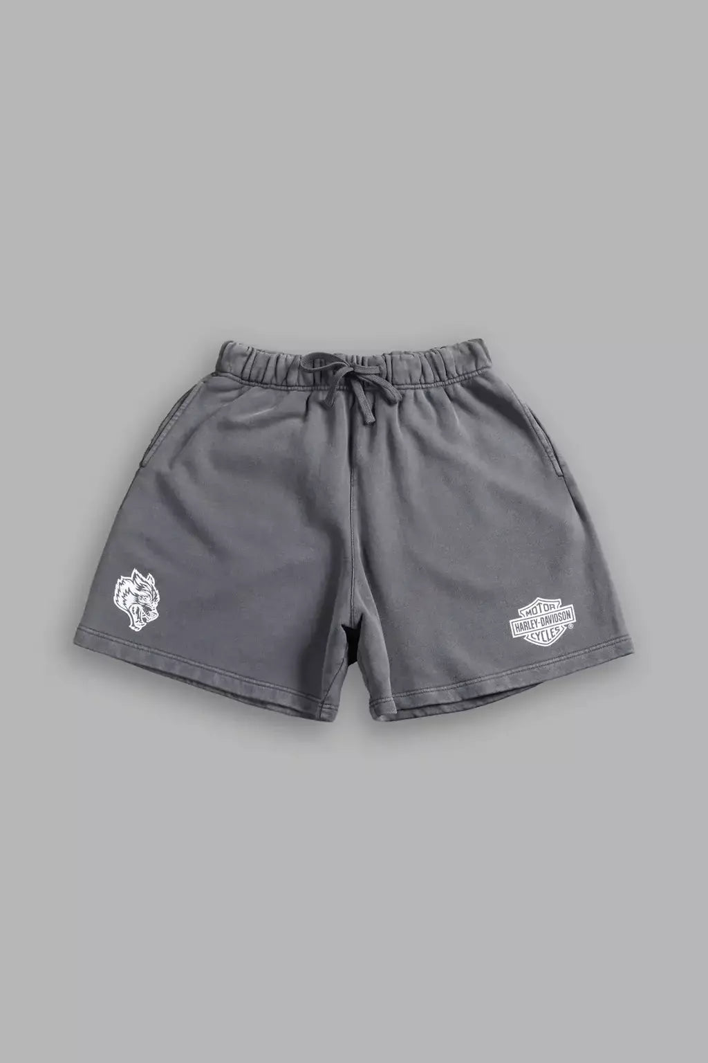 DS/HAR-0067 Harley-Davidson Wolves Oversized Post Lounge Sweat Shorts V2 in Slate Gray