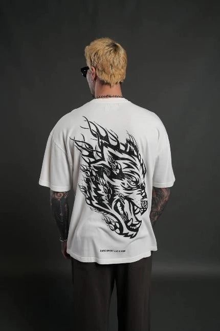 DS-0047 Wolves Inferno “Premium” Oversized Tee in Cream
