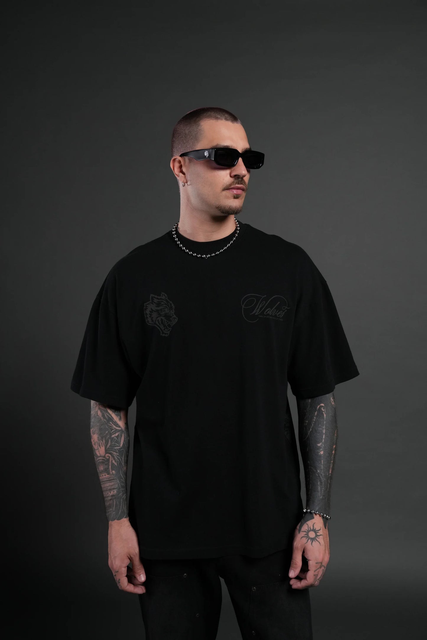 DS-0096 Nocturne Bloom Premium Oversized Tee in Black
