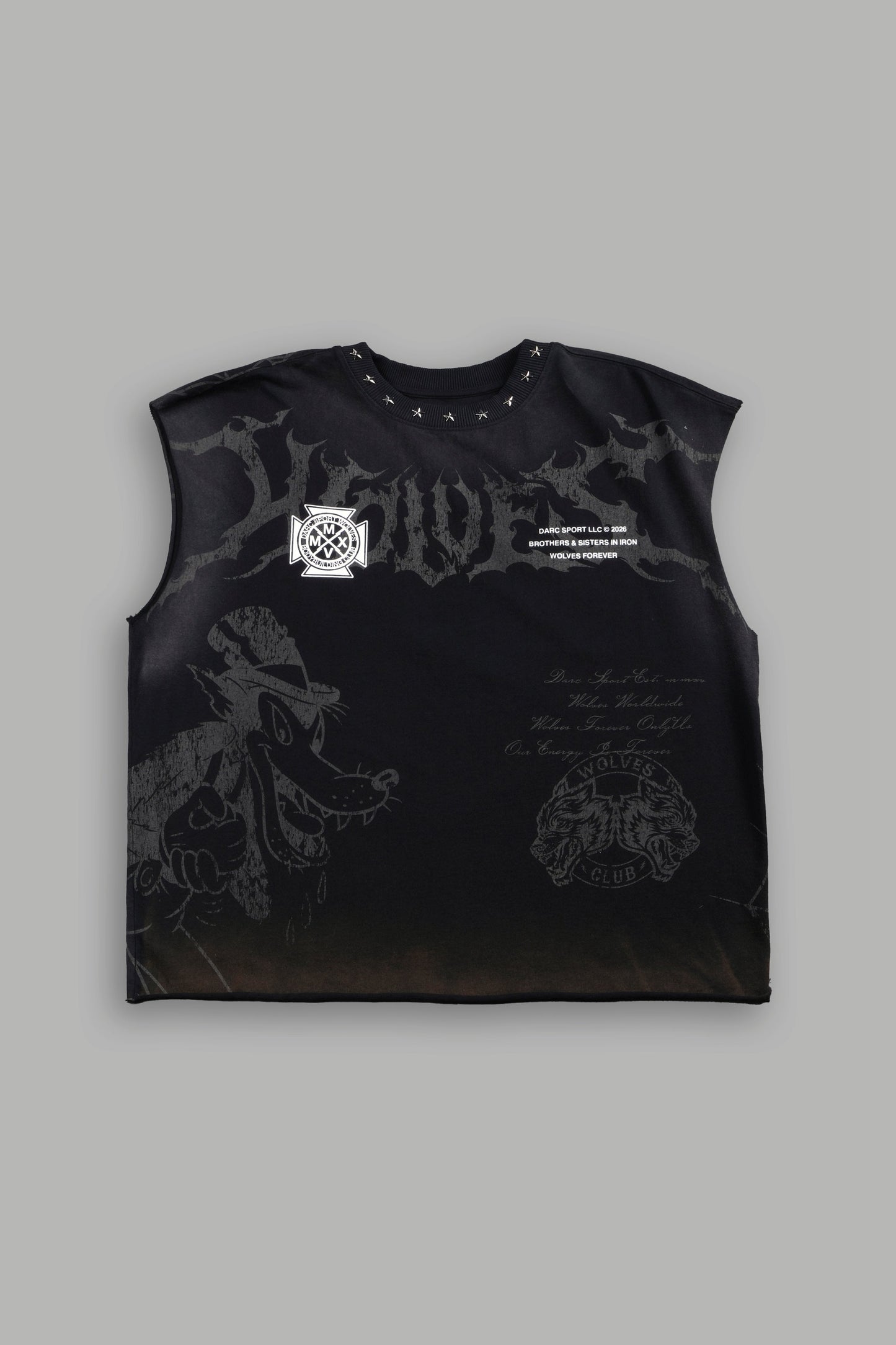 DS-0293 Big & Bad Distressed Grunge Mid Length Raw Hem Muscle Tee in Black Drift Wash