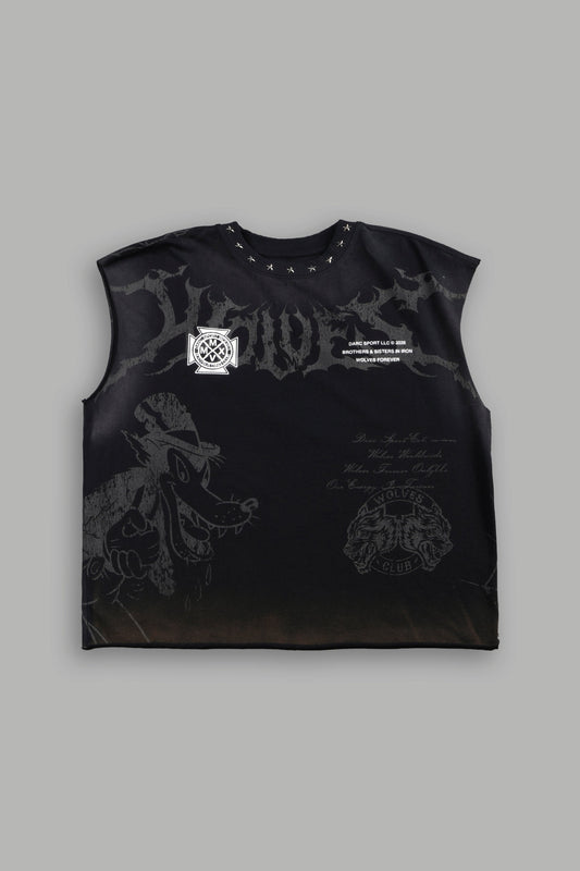DS-0293 Big & Bad Distressed Grunge Mid Length Raw Hem Muscle Tee in Black Drift Wash