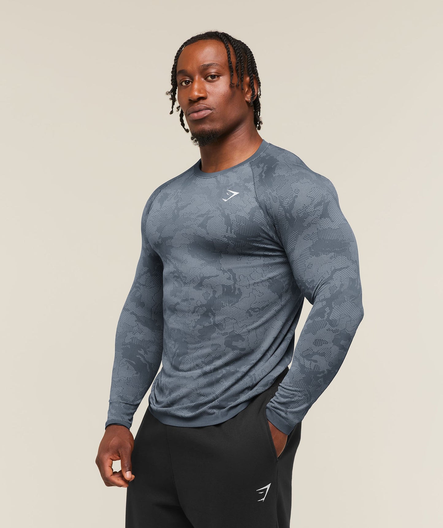 GS-0013 Geo Seamless Long Sleeve T-Shirt - Shadow Blue/Tranquil Blue