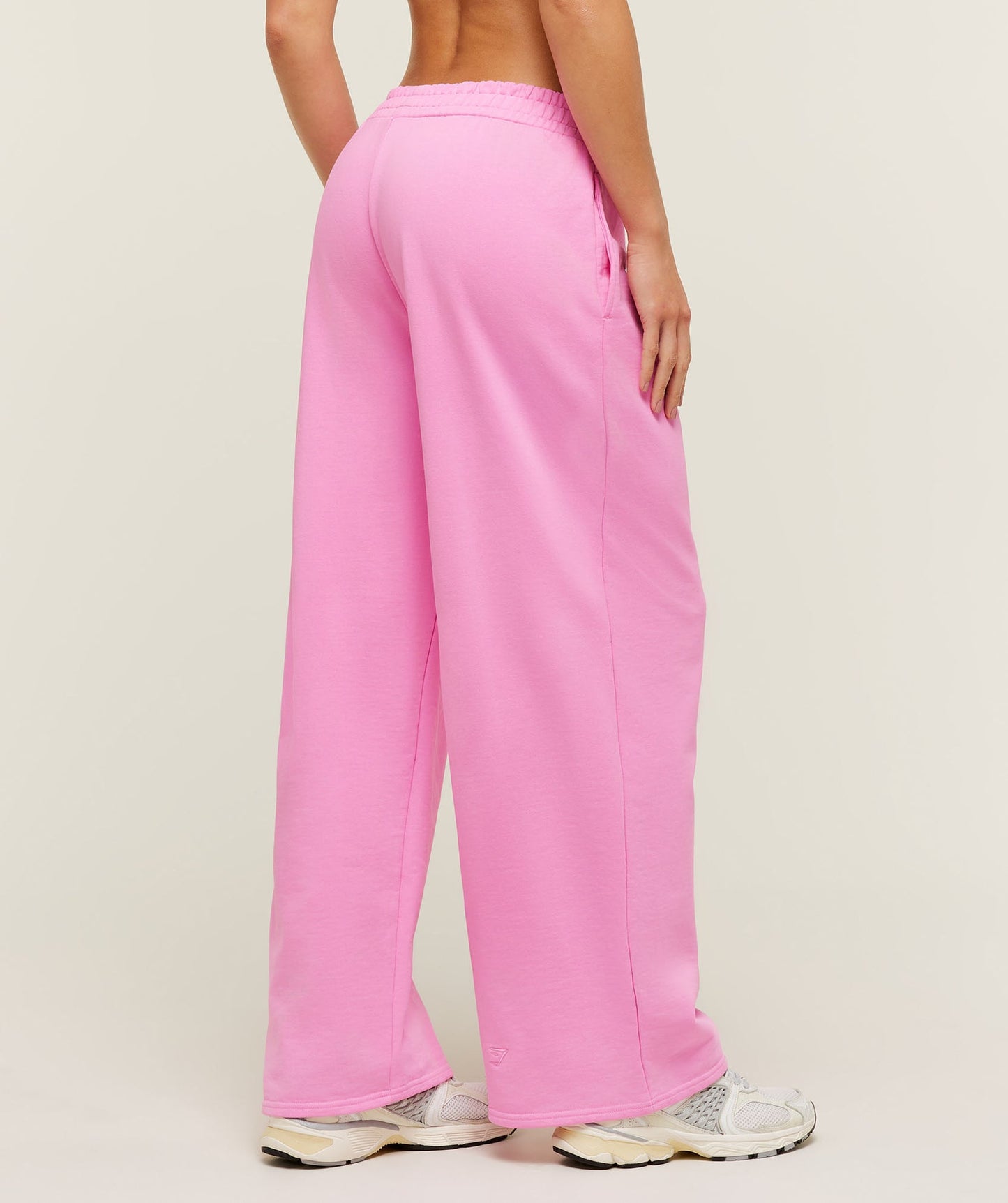 GSW-0133 Script Embroidery Wide Leg Pants - Focus Pink