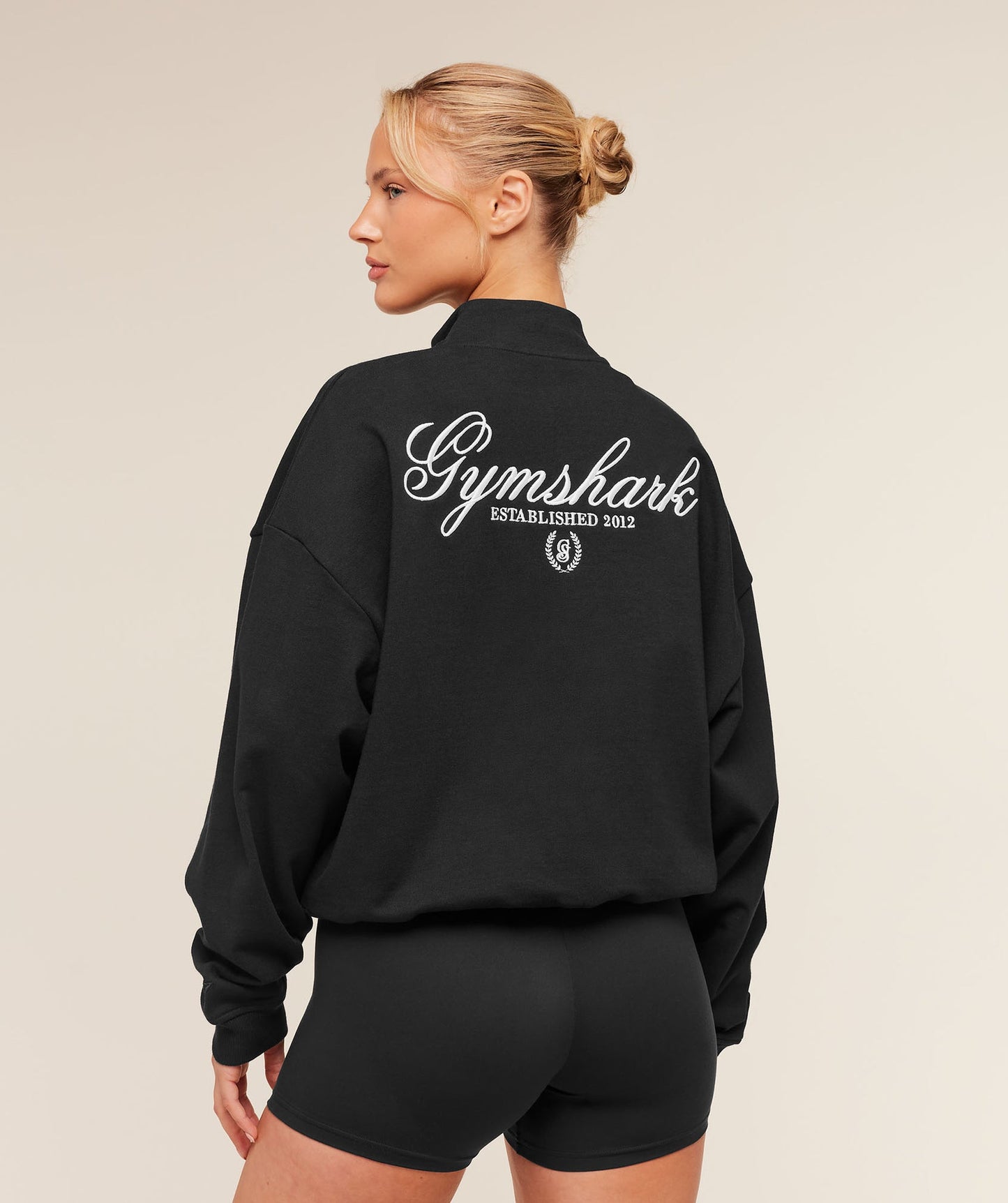GSW-0130 Script Embroidery Oversized Zip Through - Black
