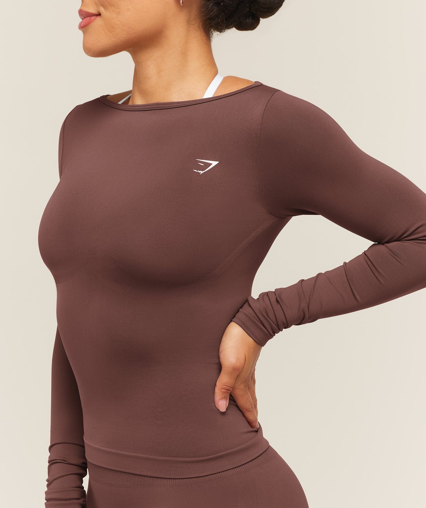 GSA-0149 - Everyday Seamless Wide Neck Long Sleeve Top - Espresso Brown