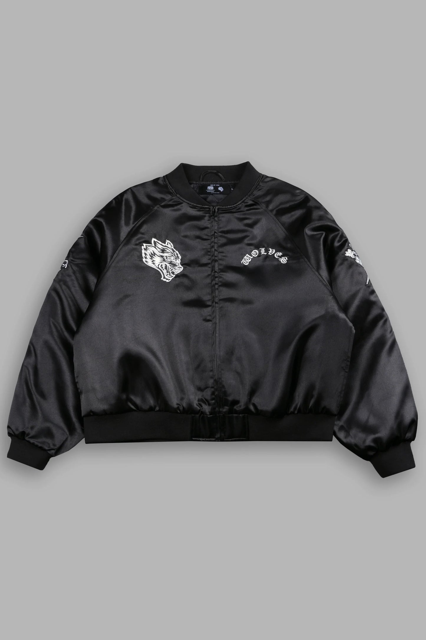 DS-0103 Last Love Unisex Cropped Satin Bomber Jacket in Black