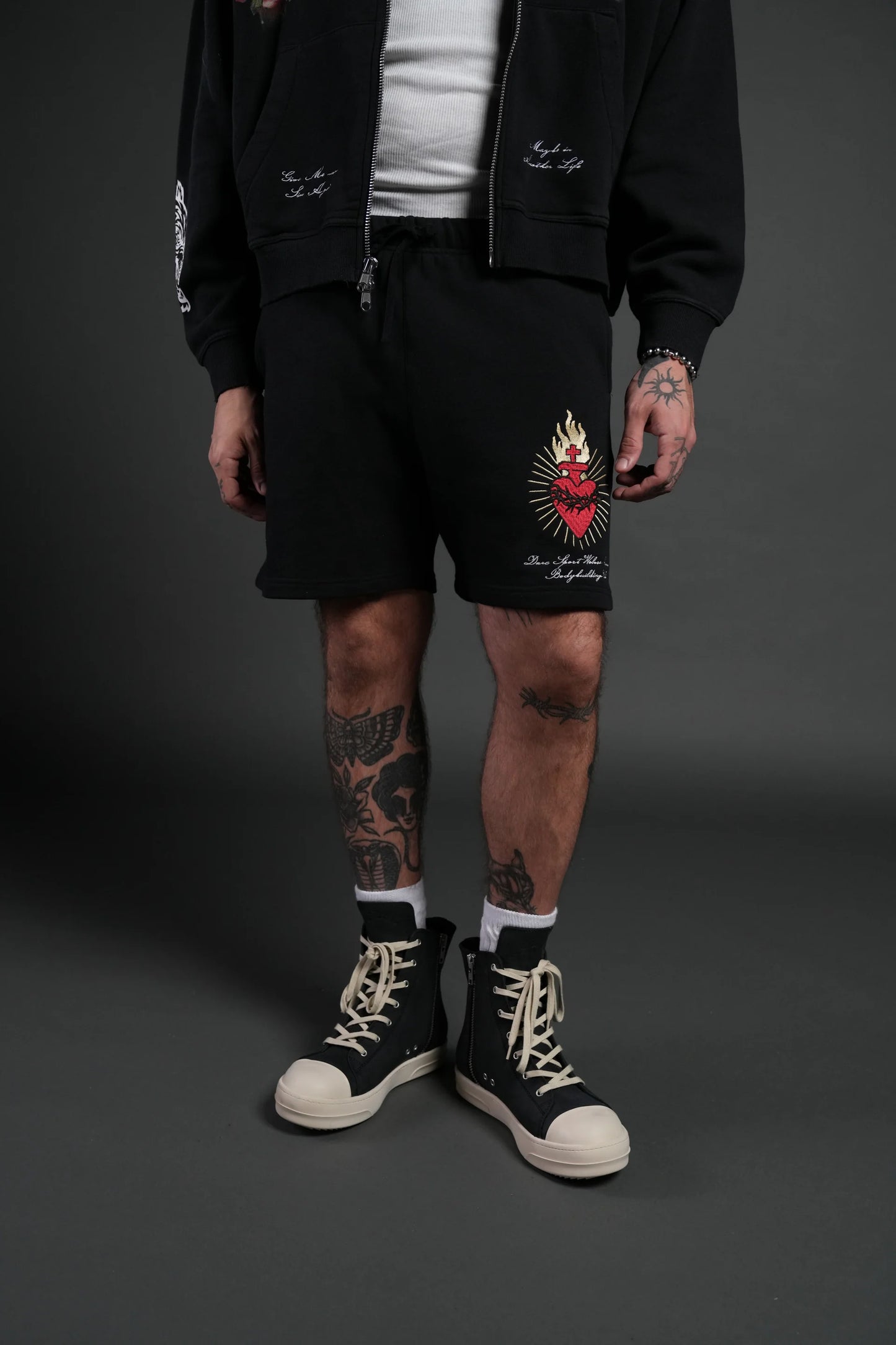 DS-0104 Doomed Love Post Lounge Sweat Shorts in Black