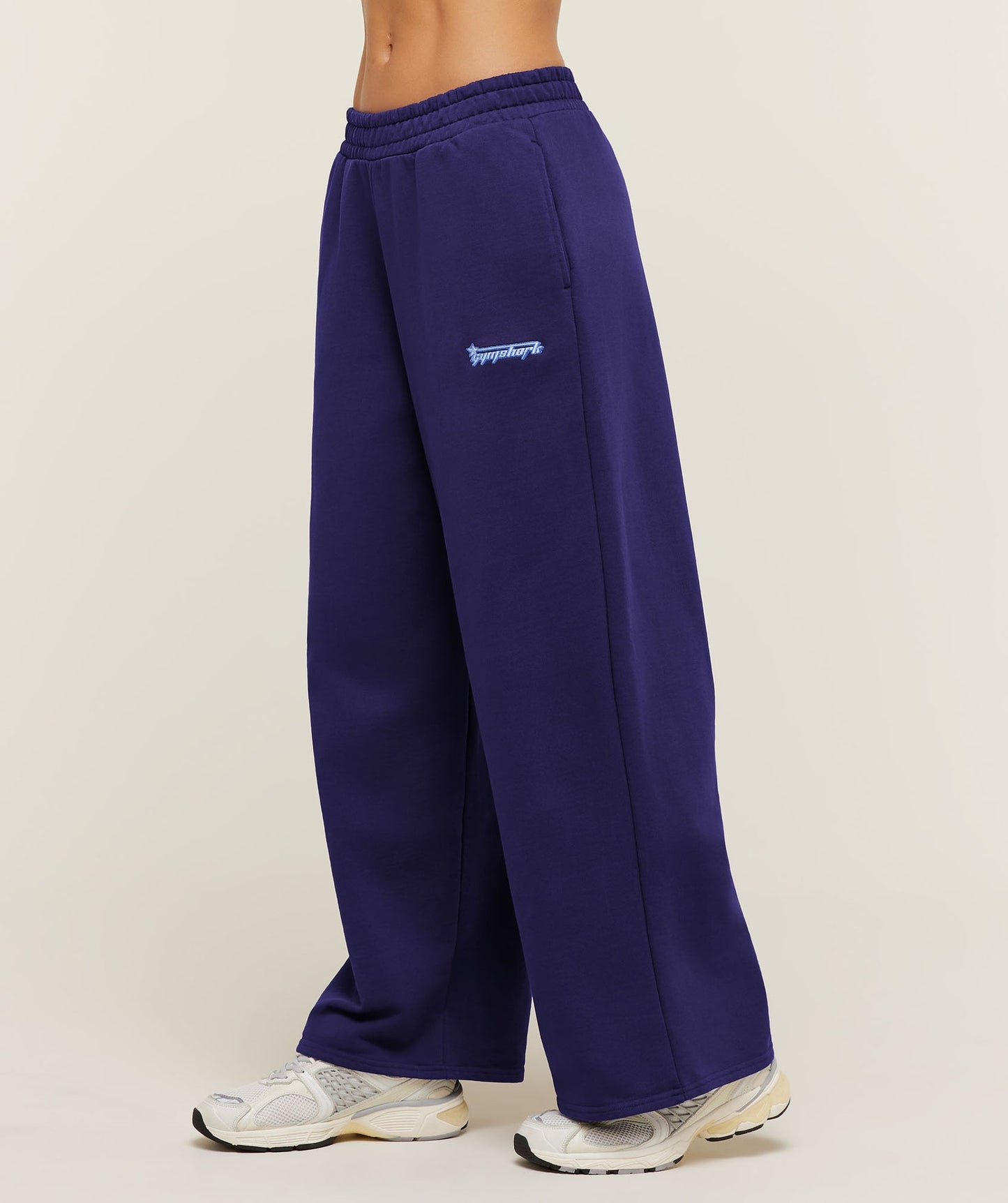 GSW-0133 Script Embroidery Wide Leg Pants - Indigo Purple